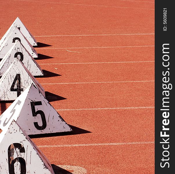 Number blocks on athletic running track. Number blocks on athletic running track