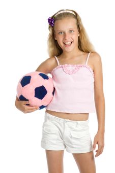 Young Pretty Girl With Toy Soccer Ball Stock Images