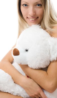 Lovely Young Blonde Girl With Teddy Bear Royalty Free Stock Image Lovely Young Blonde Girl With Teddy Bear Royalty Free Stock Image