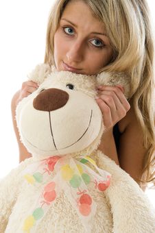Lovely Young Blonde Girl With Teddy Bear Royalty Free Stock Photos Lovely Young Blonde Girl With Teddy Bear Royalty Free Stock Photos