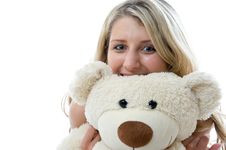 Happy Little Girl With Teddy Bear Stock Photos Happy Little Girl With Teddy Bear Stock Photos