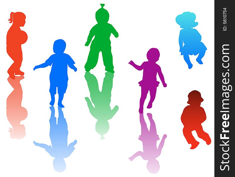 Illustration of kids silhouettes and shadow