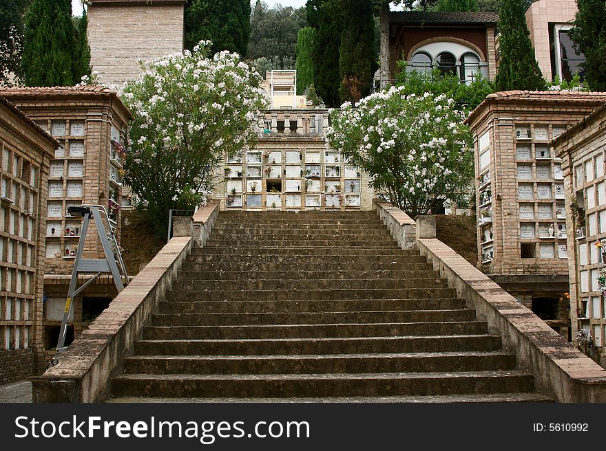 Photo of cemetery stairway in umbria