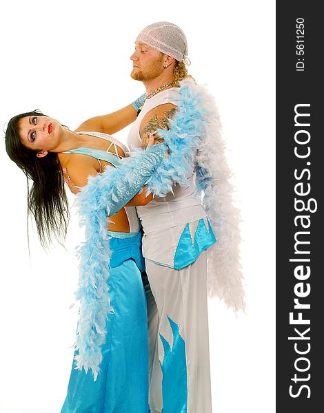 The strong man and the passionate woman on a white background