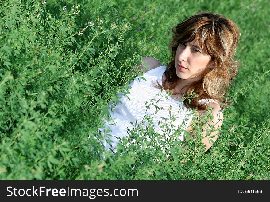 A beautiful girl on the field