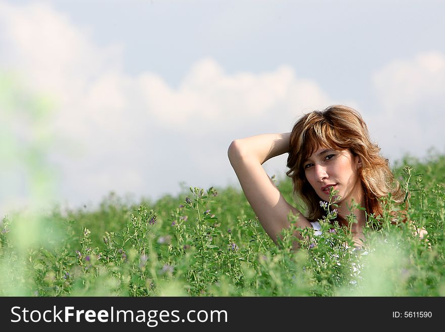 A beautiful girl on the field