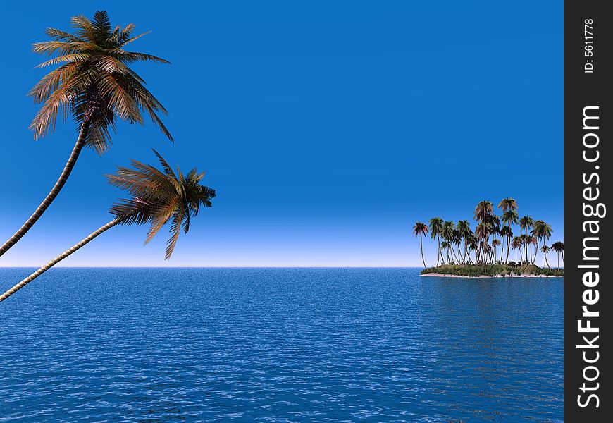 Coconut palm trees on a small island - digital artwork. Coconut palm trees on a small island - digital artwork