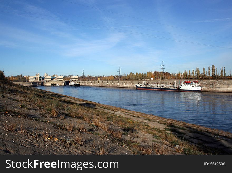 River navigable channel autumn evening daytime