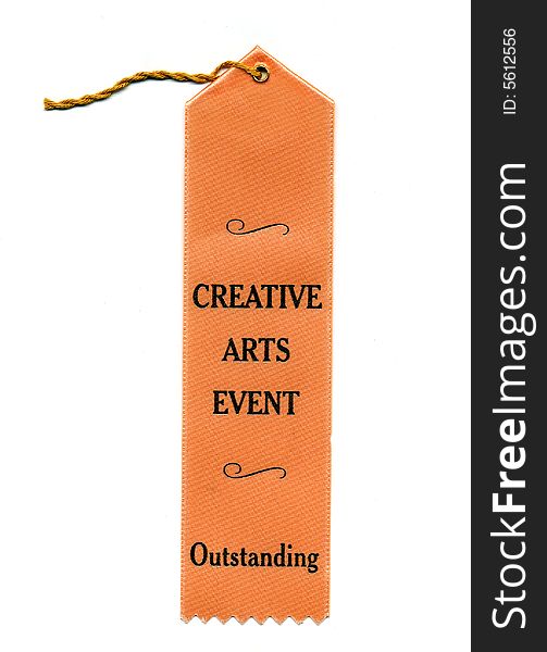 A peach colored award ribbon for outstanding.