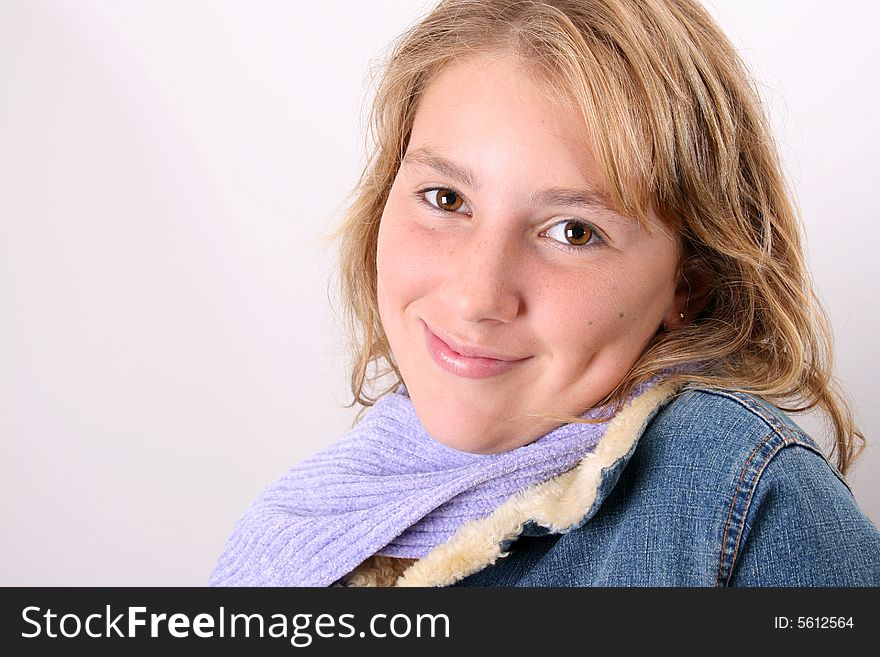 Teenage female model on a white background. Teenage female model on a white background