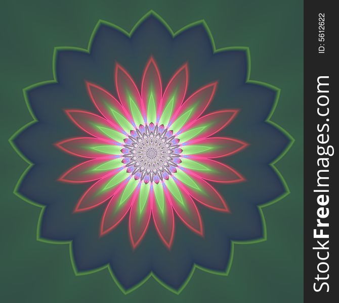 Computer-generated multicolored abstract flower