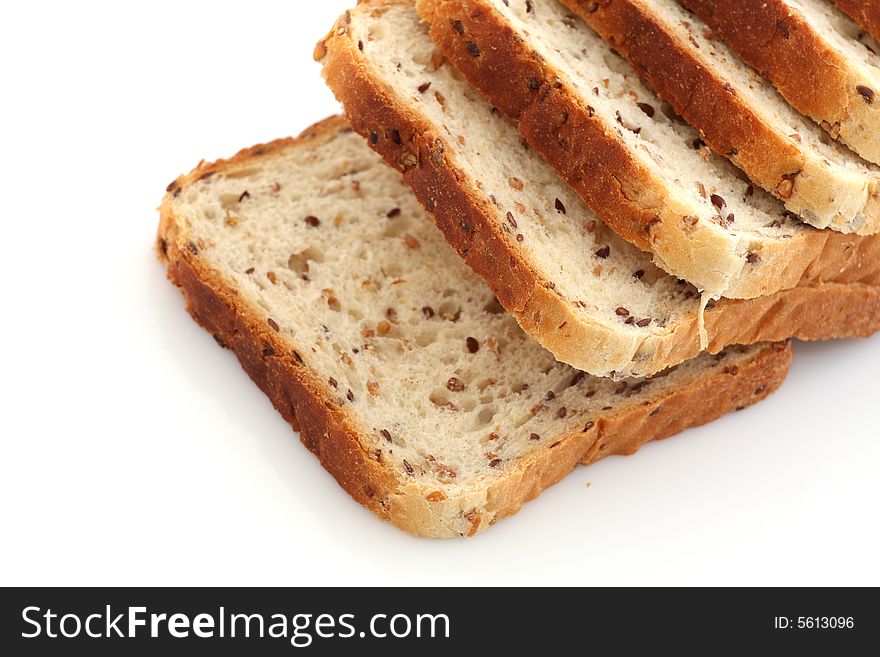 Sliced bread on white background