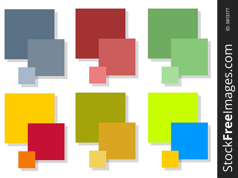 An illustration featuring your choice of simple coloured, layered square tiles in gray-blue,wine,green, and multi-coloured. An illustration featuring your choice of simple coloured, layered square tiles in gray-blue,wine,green, and multi-coloured