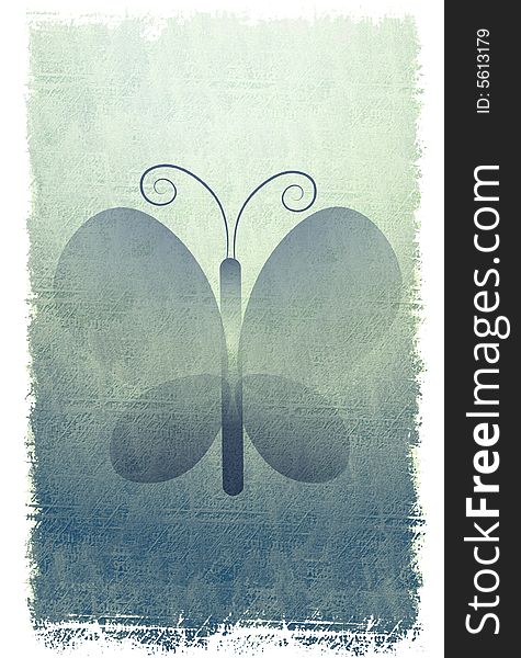 An illustration featuring a butterfly design on rustic blue background. An illustration featuring a butterfly design on rustic blue background