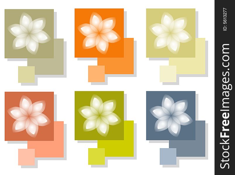 An illustration featuring your choice of simple coloured, layered square tiles with white flower designs. An illustration featuring your choice of simple coloured, layered square tiles with white flower designs