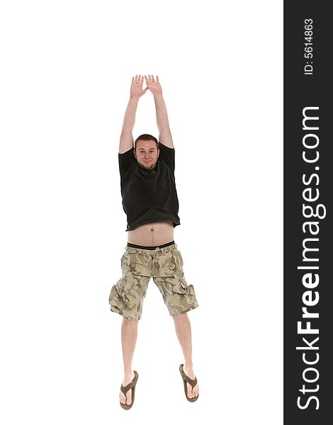 Active man jumping on white background. Active man jumping on white background