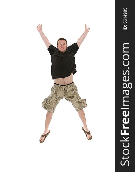 Active man jumping on white background. Active man jumping on white background