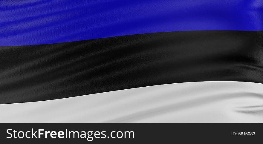 3D Estonian flag with fabric surface texture. White background.