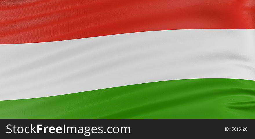 3D Hungarian flag with fabric surface texture. White background.