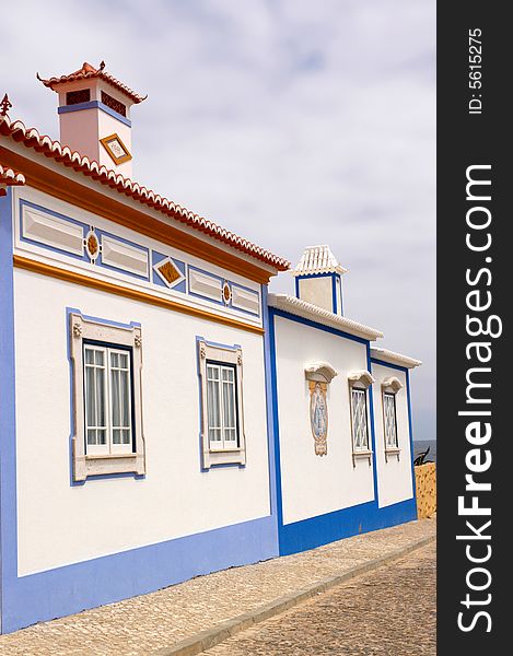 Architecture detail of typical house in ericeira - small village in portugal coastline