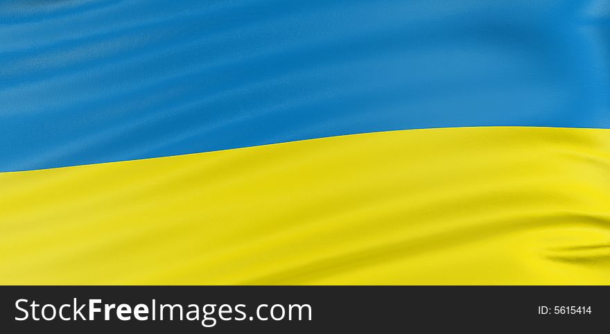 3D Ukrainian flag with fabric surface texture. White background.