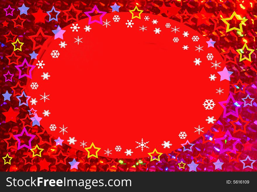 This abstract background / design has lots of stars in different colors. In the red middle part are little snowflakes. This abstract background / design has lots of stars in different colors. In the red middle part are little snowflakes.