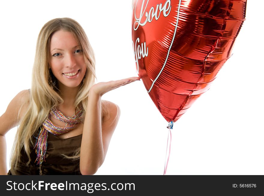 Beautiful Fashion Woman  With A Red Party Balloon.