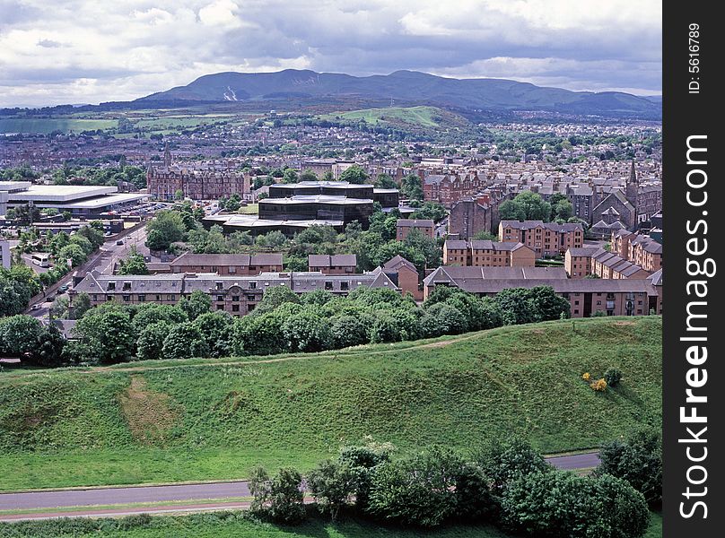 View of southern part of Edinburgh in summer,looking towards the Pentland Hills,from Holyrood Park. View of southern part of Edinburgh in summer,looking towards the Pentland Hills,from Holyrood Park.