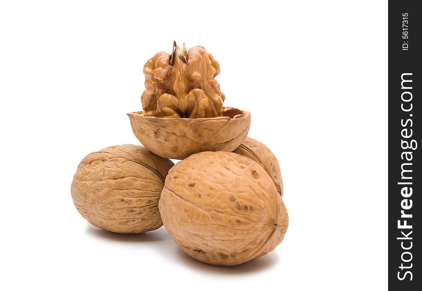 Fore walnuts isolated on white