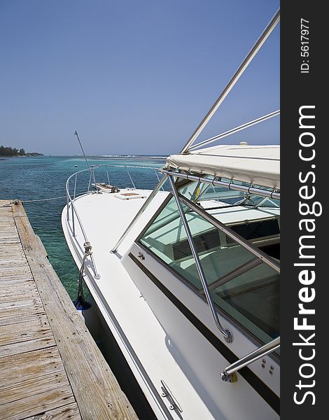 Dive Boat docked in the Caribbean on Cayman Brac