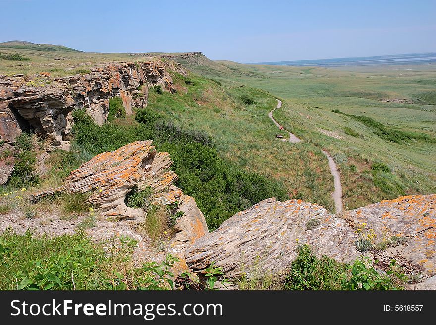 The sandstone cliffs in head-smashed-in buffalo jump historic site, alberta, canada