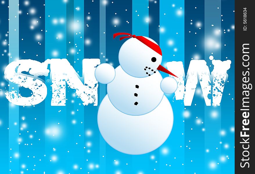 Snow background with stripes and snowman