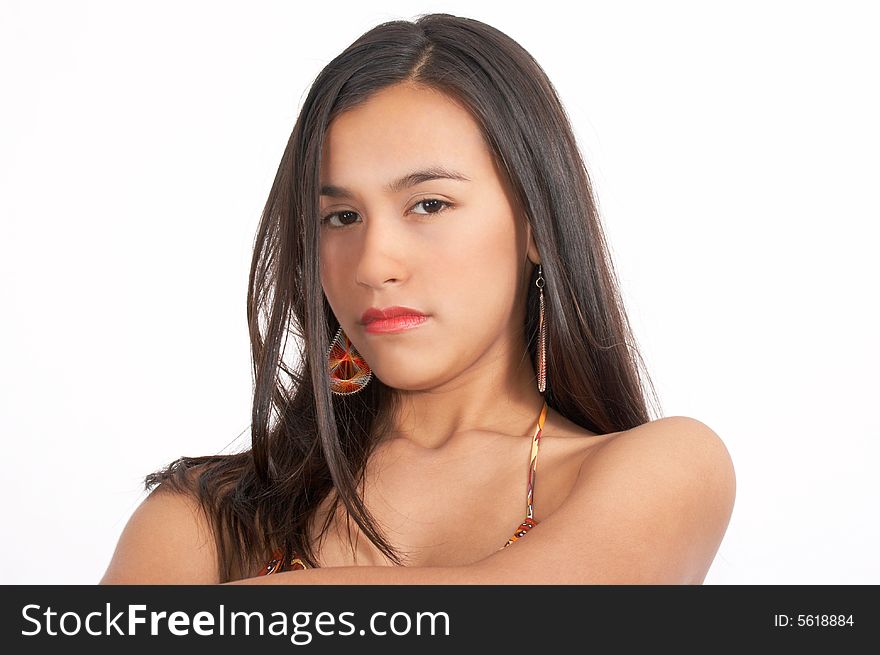 Sad woman isolated on a white background