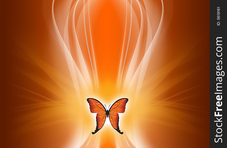 Computer generated illustration of a butterfly on a vivid abstract background. Computer generated illustration of a butterfly on a vivid abstract background