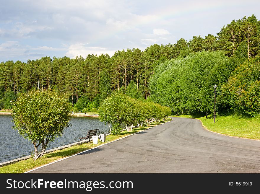 Rural scene, sky and rainbow