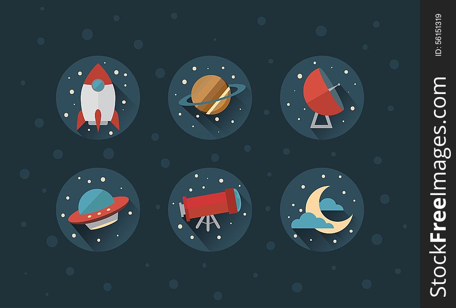 Space vector icons with shadows, eps 10