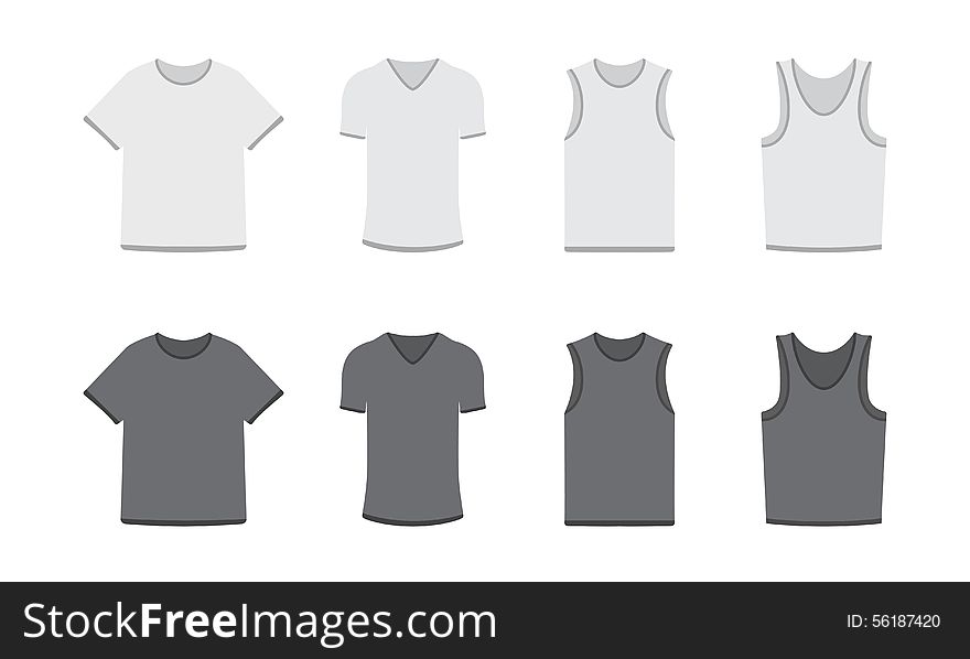 Set of different types of t-shirts in dark and light colors