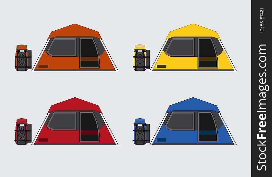 Flat color tents and bags set