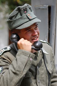 German Soldier With Phone. Royalty Free Stock Images German Soldier With Phone. Royalty Free Stock Images