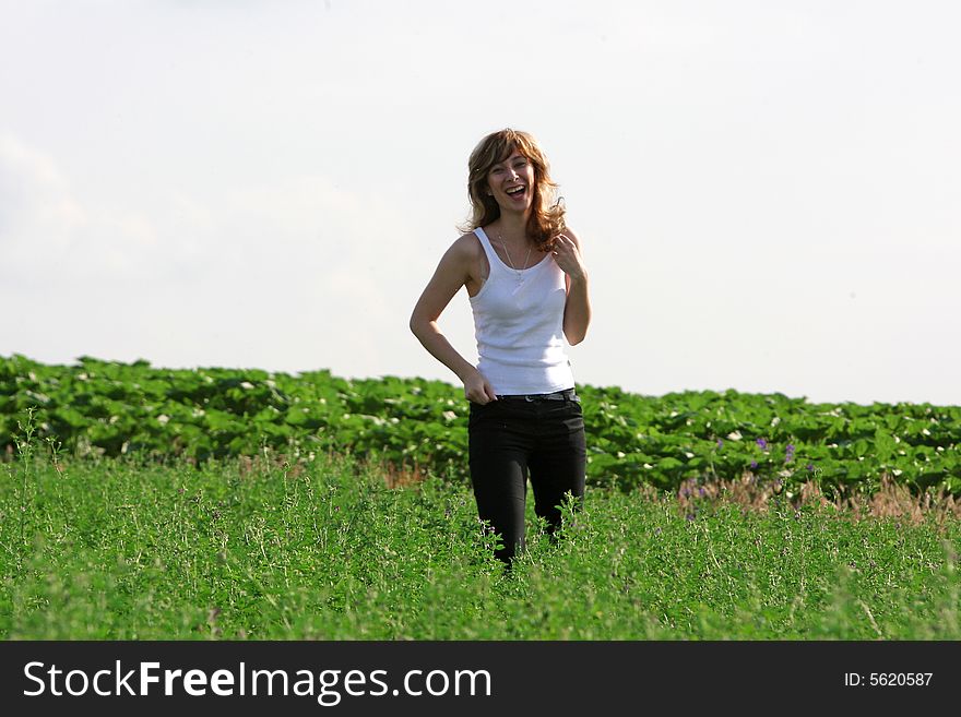 A beautiful girl on the field