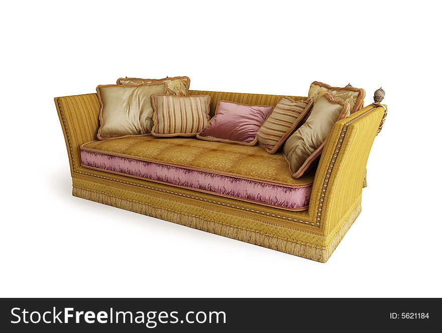 Classical sofa 3D computer rendering on white background