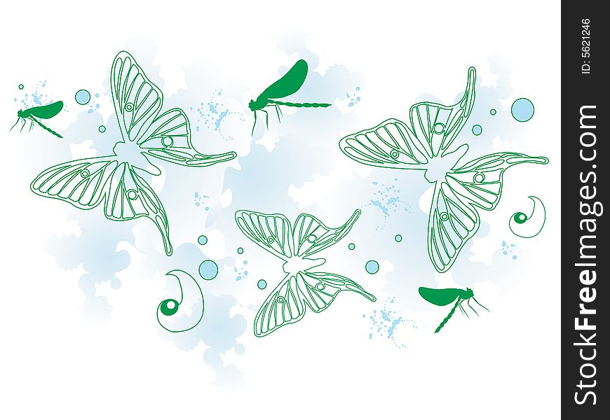 Illustration of a decorative background with butterflies