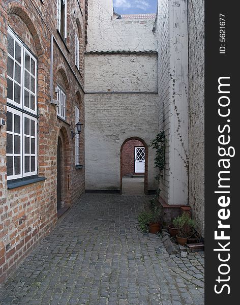 Old backyard in luebeck, germany