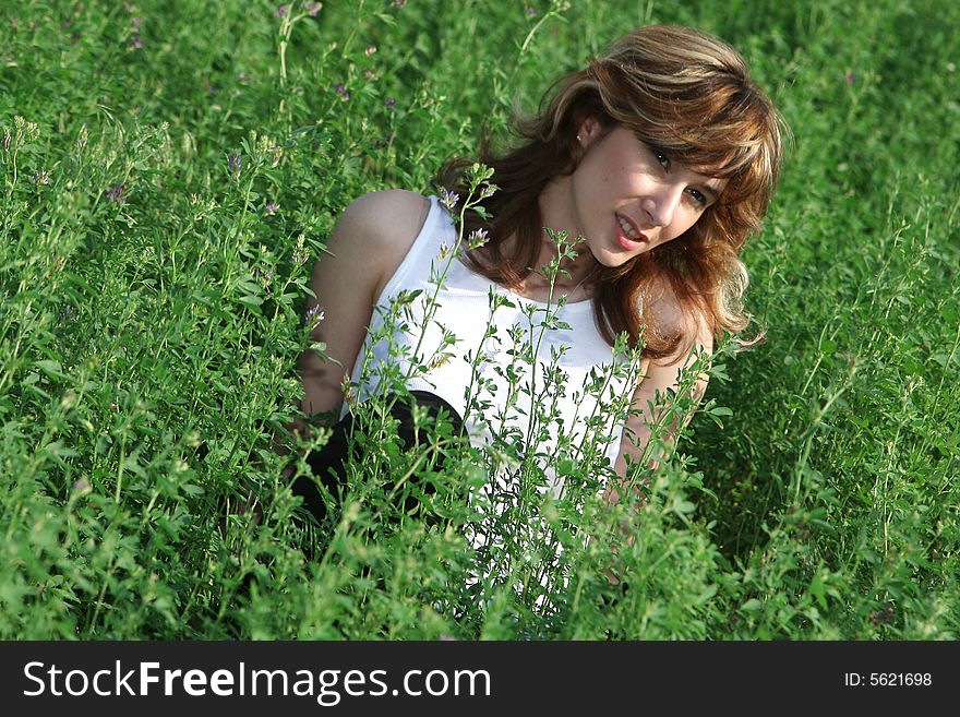 A beautiful girl on the field