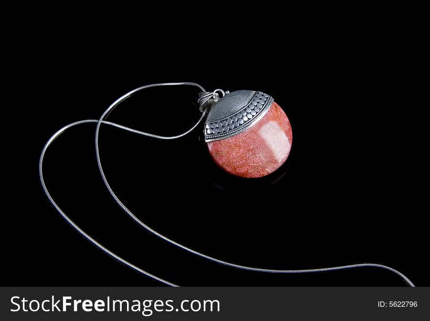 Red coral pingent and silver necklace. Red coral pingent and silver necklace