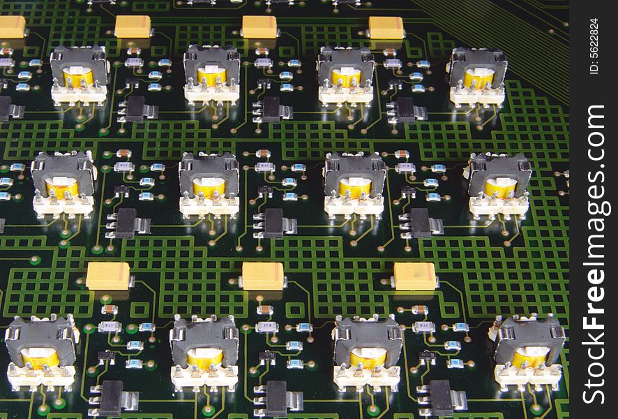 The printed circuit - board with transformers. The printed circuit - board with transformers