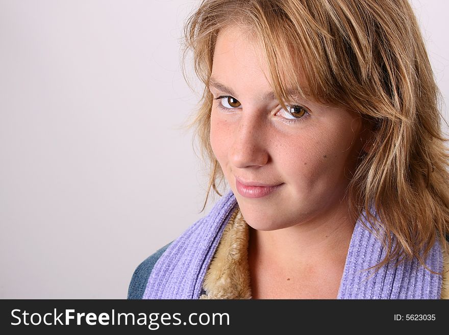 Teenage female model on a white background. Teenage female model on a white background