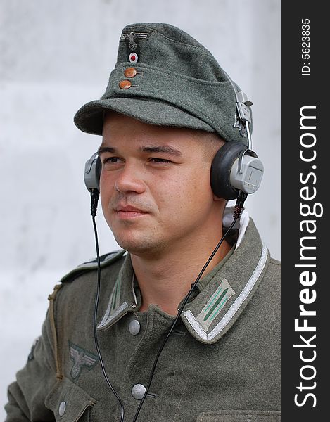 German Soldier In Earphones.