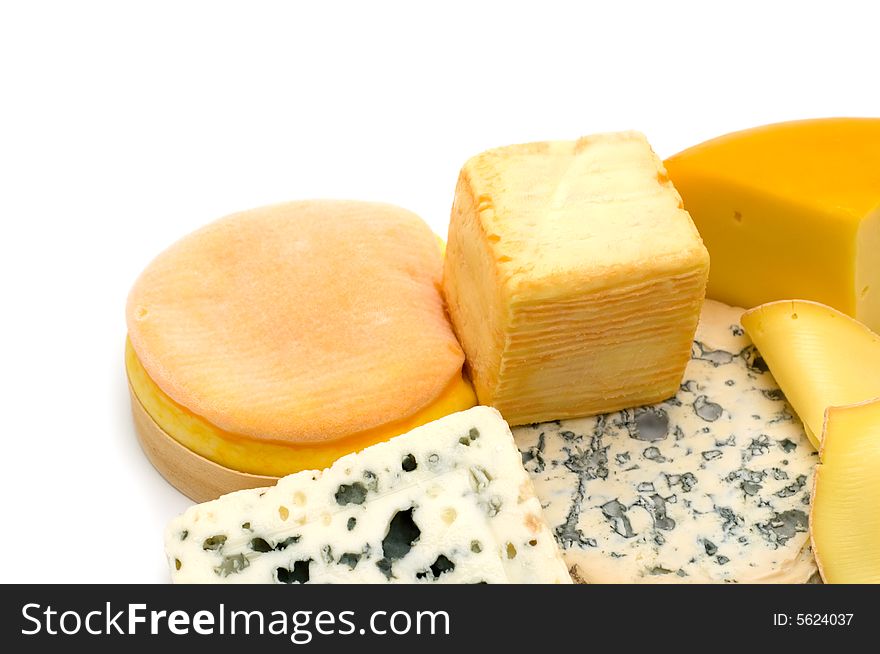 Cheese assortment on white background