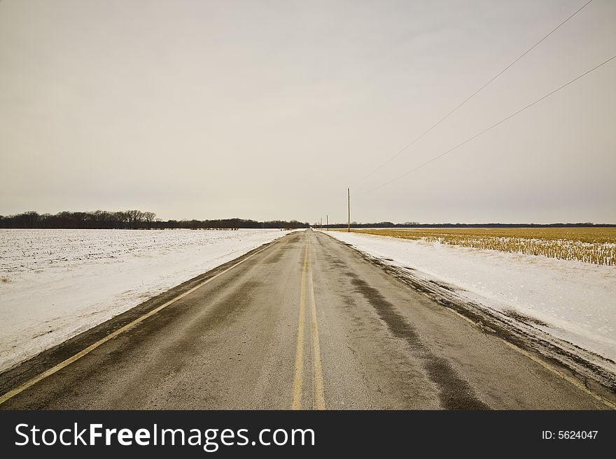 Rural midwestern road in winter. Rural midwestern road in winter